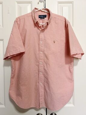 Ralph Lauren Classic Fit Button Up Shirt XL 100% Cotton Peach Preppy Coastal